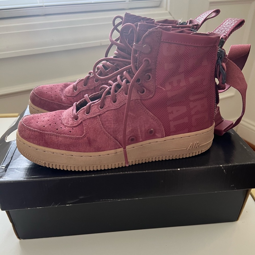 Jordan Women’s High-Top Sneakers in Burgundy and Tan